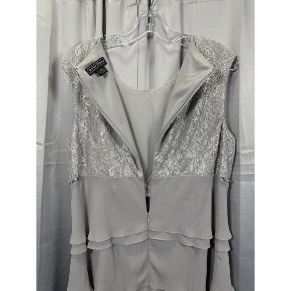 Jessica Howard Dress Womens 14W Gray Lace Tiered Ruffle Beaded Waist Cocktail - Picture 7 of 8